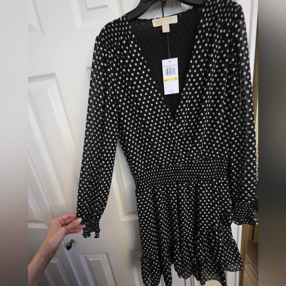 Michael By Michael Korrs Elegant Black and White Polka Dot Dress - Picture 2 of 6